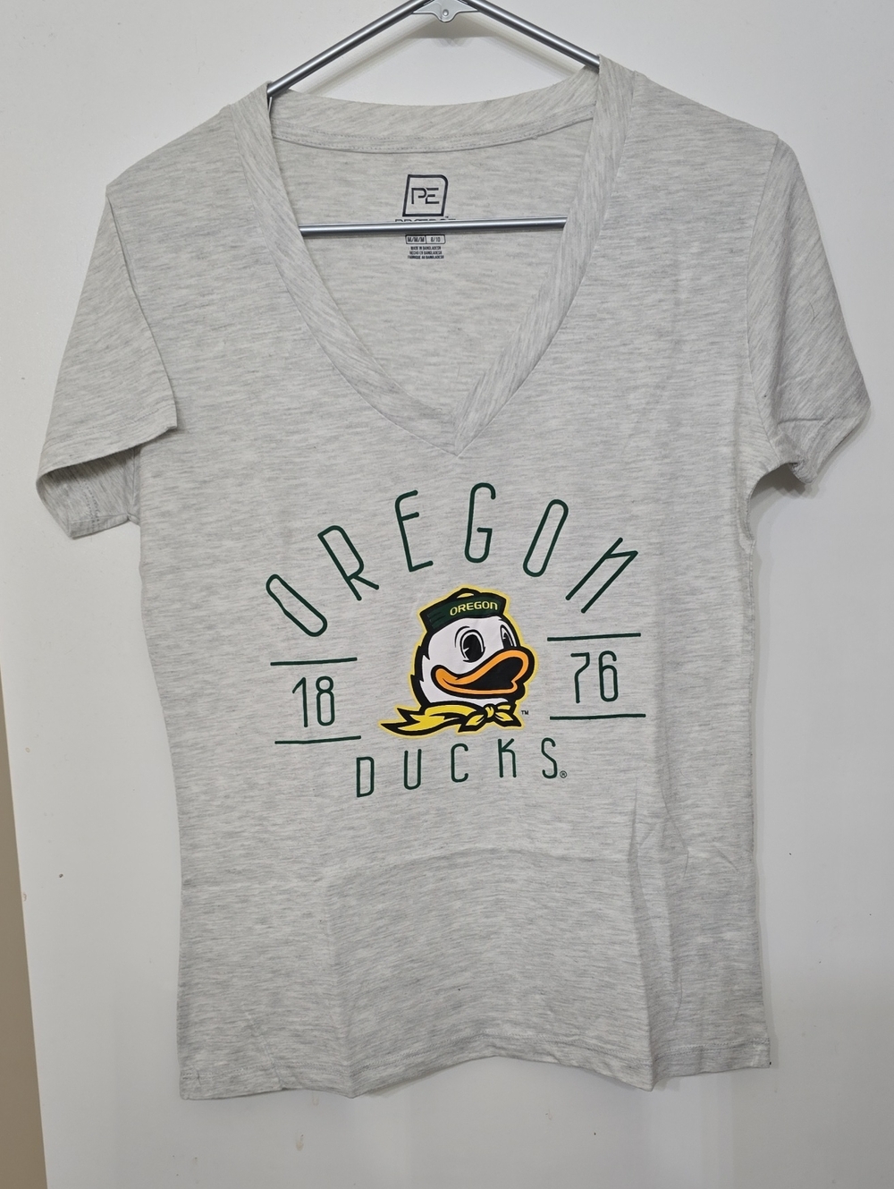 Pro Edge Oregon Ducks Heather Gray V-Neck Tee with Duck Mascot